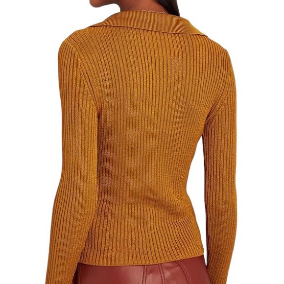 Intermix Collared Scoop Neck Copper Orange Ribbed Knit Cropped Sweater Top - S - Picture 2 of 15